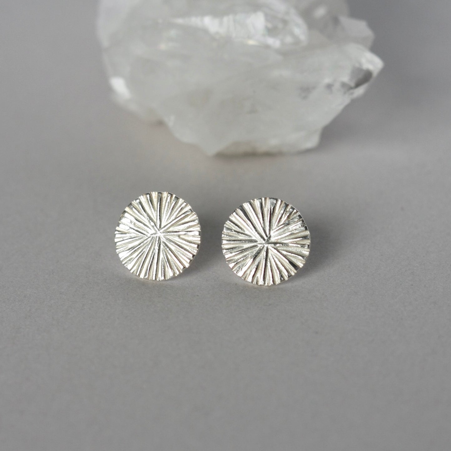 Large Sterling Silver Radiant Sun Stud Earrings