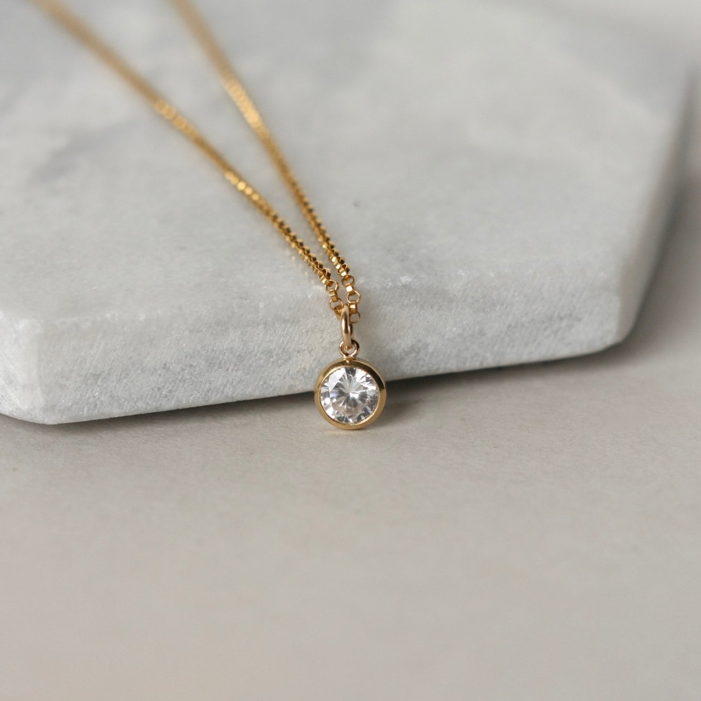 Gold CZ Sparkly Solitaire Charm Necklace