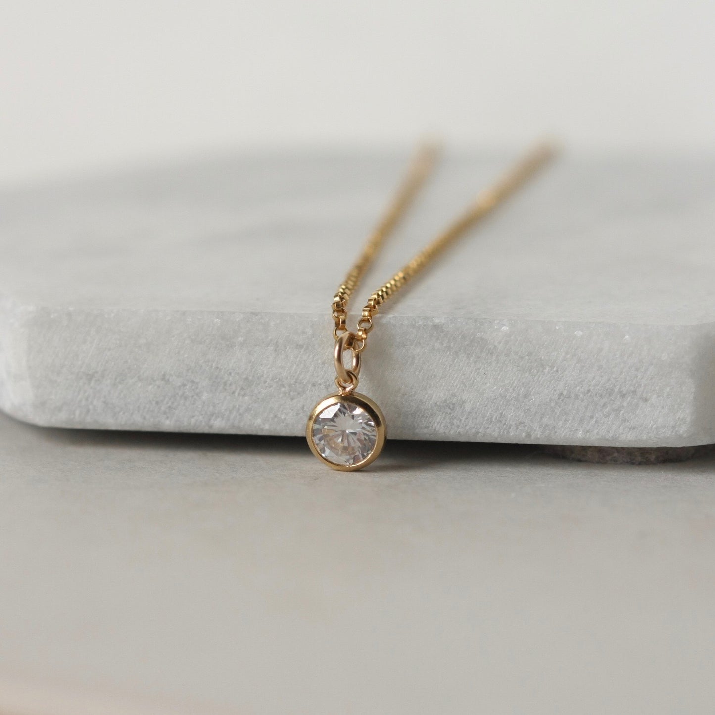 Gold CZ Sparkly Solitaire Charm Necklace
