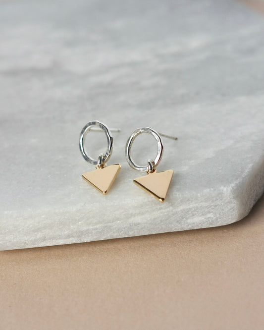 Mixed Metal Geometric Circle Stud Earrings