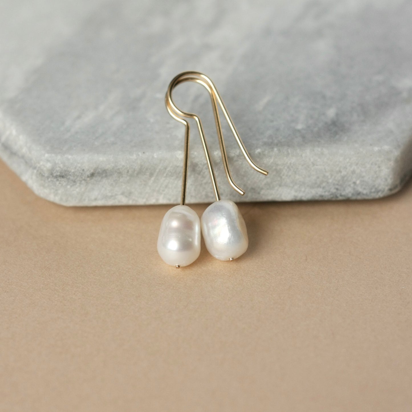 Minimalist Gold Baroque Pearl Dangle Earrings