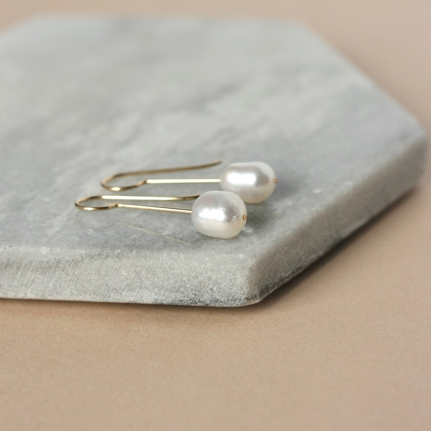 Minimalist Gold Baroque Pearl Dangle Earrings