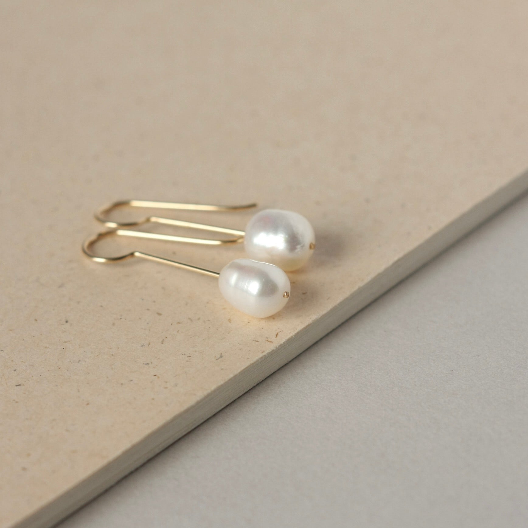 Minimalist Gold Baroque Pearl Dangle Earrings