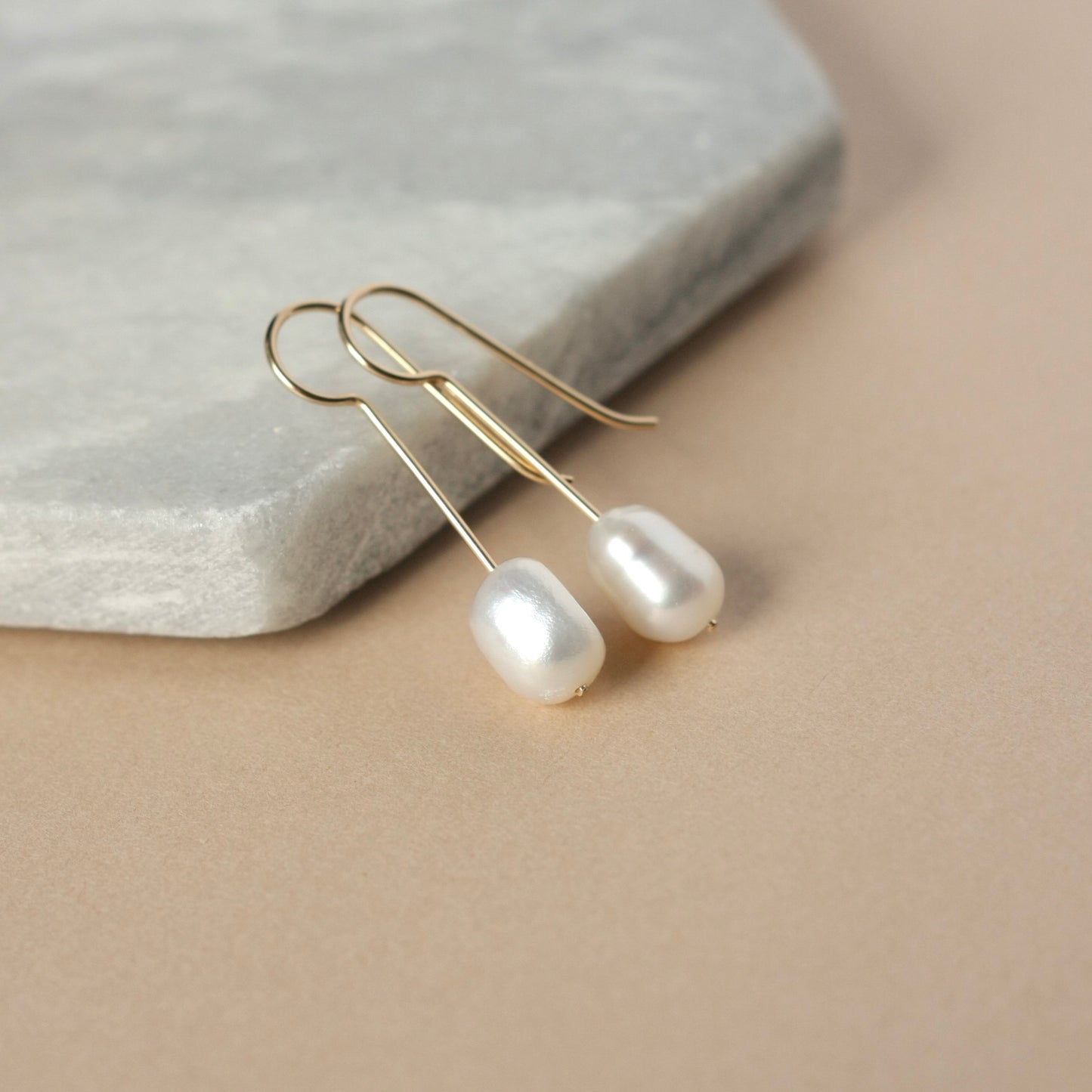 Minimalist Gold Baroque Pearl Dangle Earrings