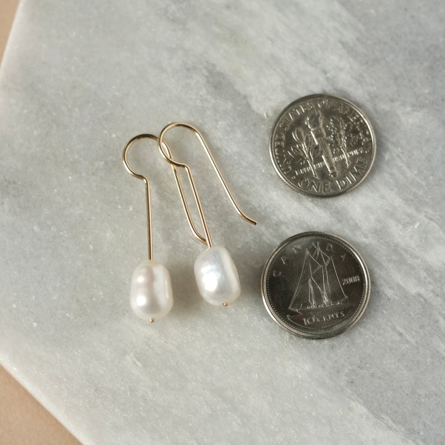 Minimalist Gold Baroque Pearl Dangle Earrings