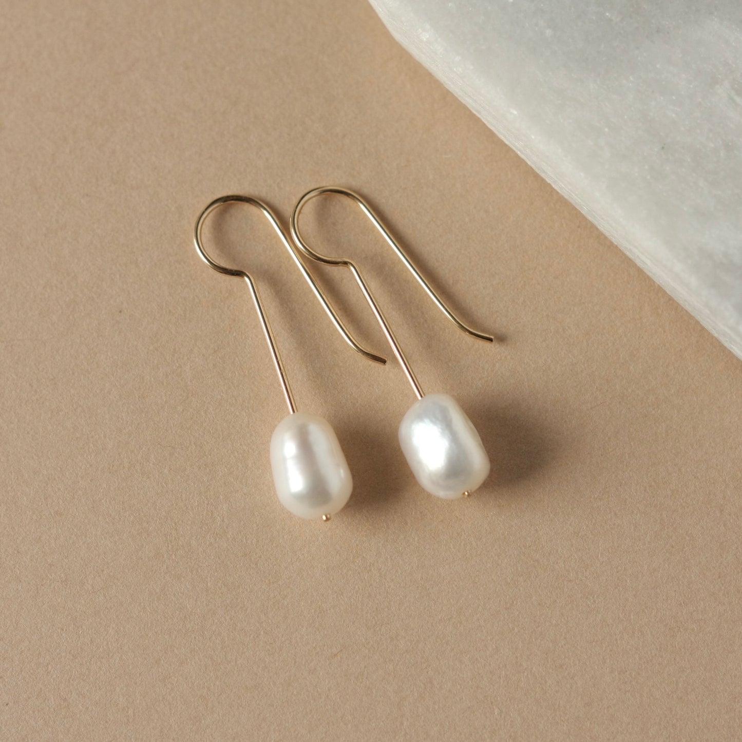 Minimalist Gold Baroque Pearl Dangle Earrings