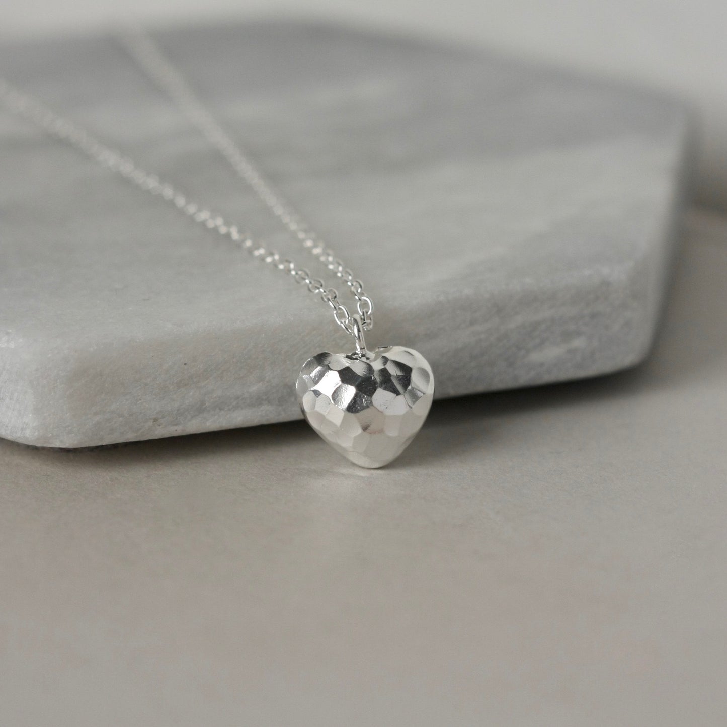 Silver Hammered 3D Heart Necklace