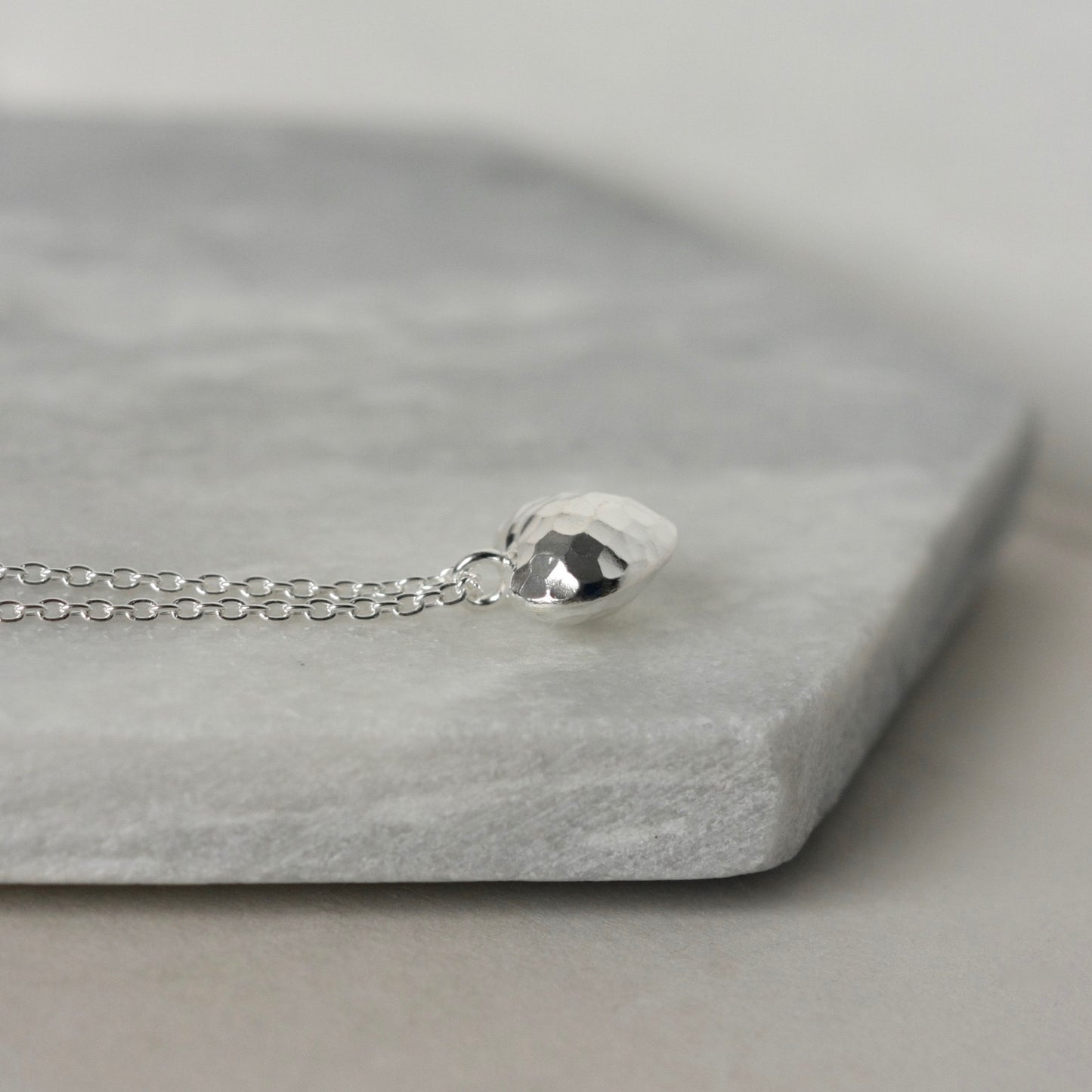 Silver Hammered 3D Heart Necklace