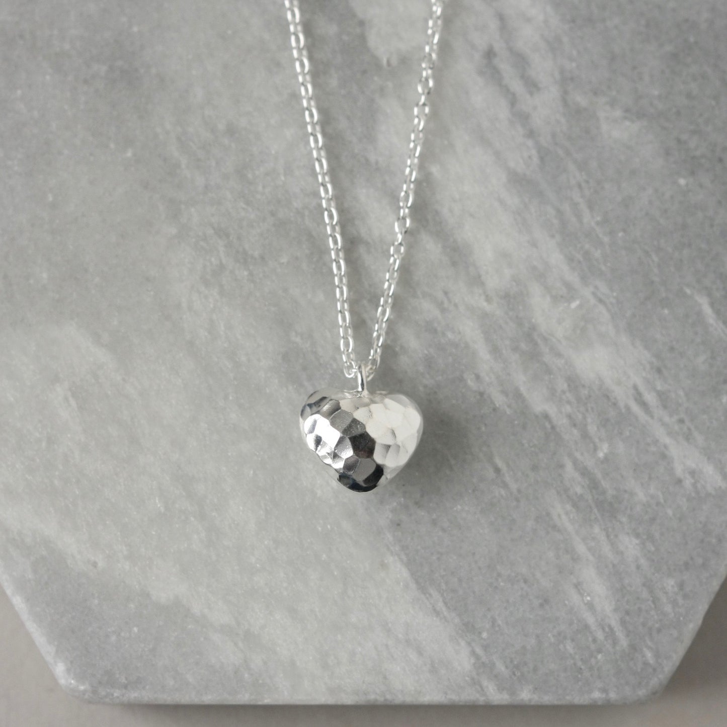 Silver Hammered 3D Heart Necklace