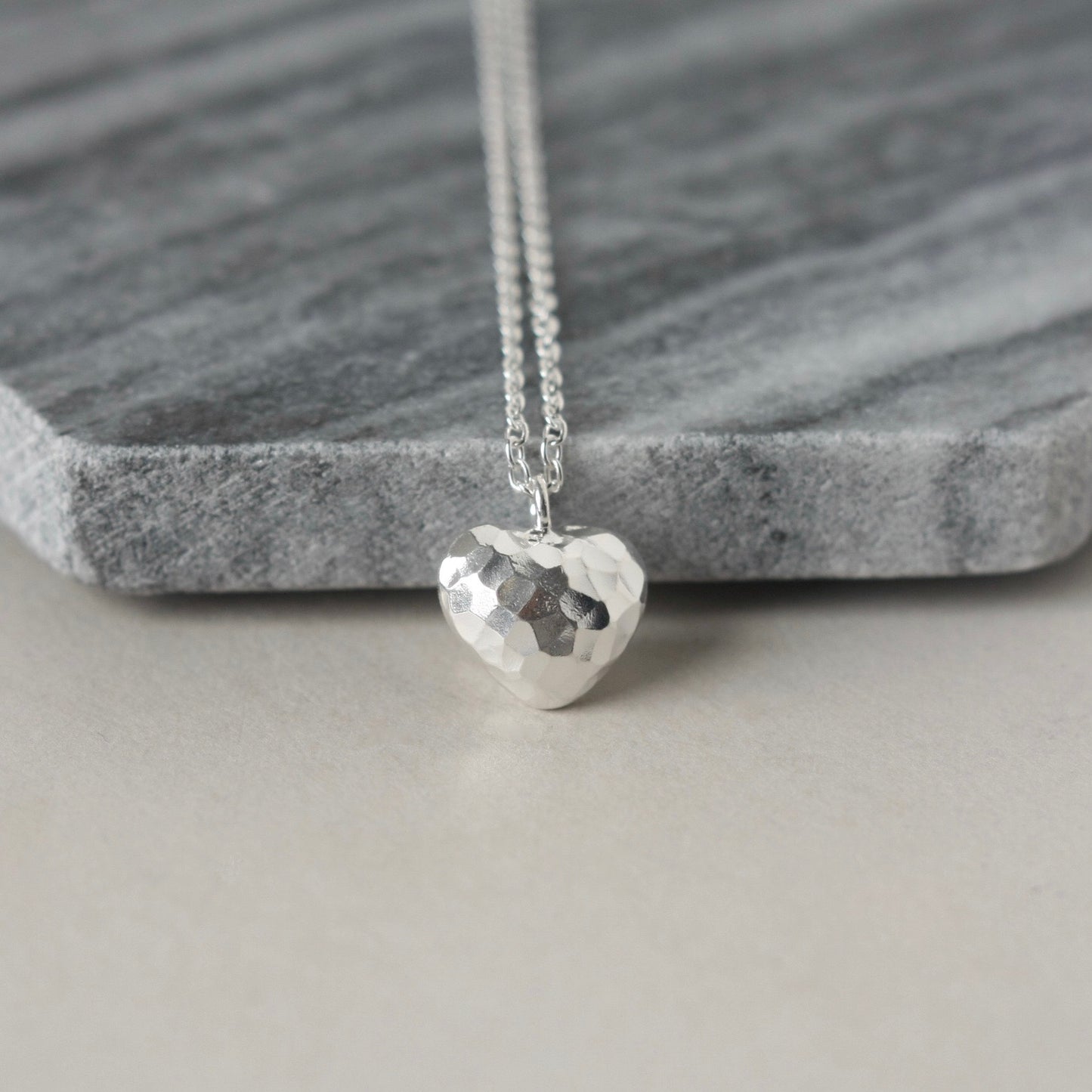 Silver Hammered 3D Heart Necklace