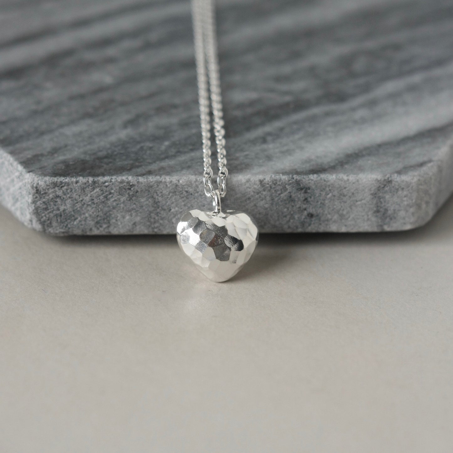 Silver Hammered 3D Heart Necklace