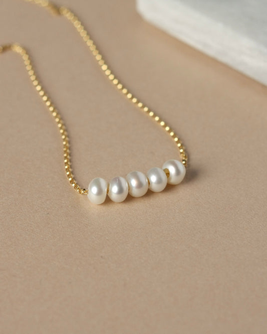 Minimalist Gold Pearl Rondelle Row Necklace