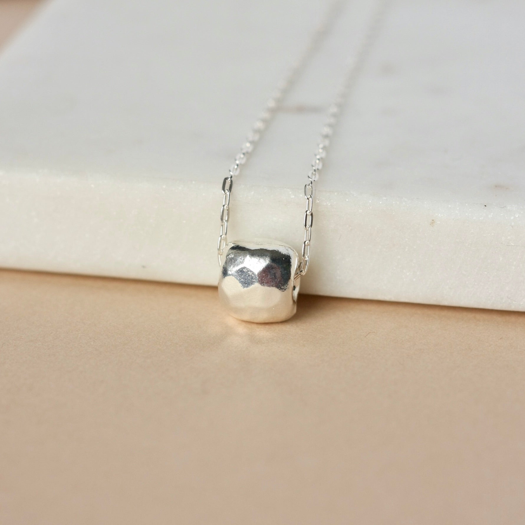 Hammered Sterling Silver Geometric Square Pendant Necklace