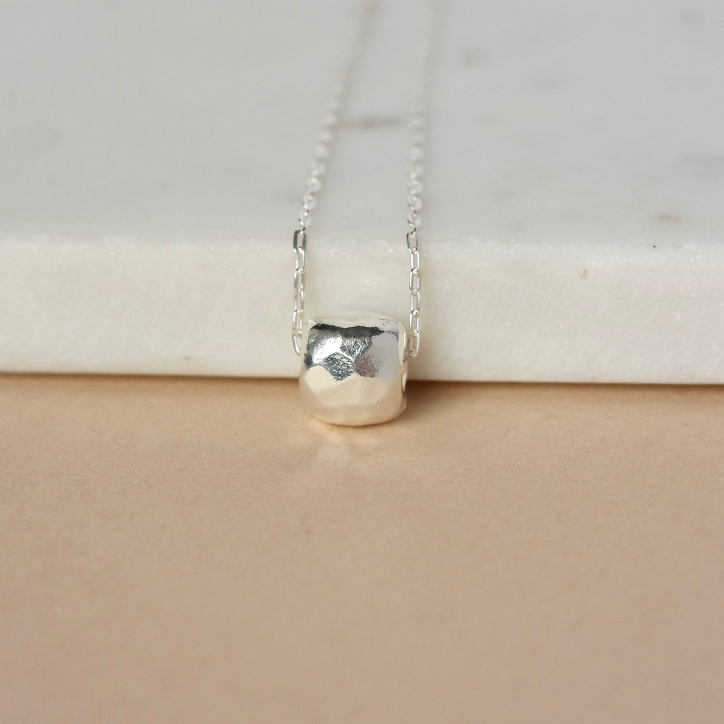 Hammered Sterling Silver Geometric Square Pendant Necklace