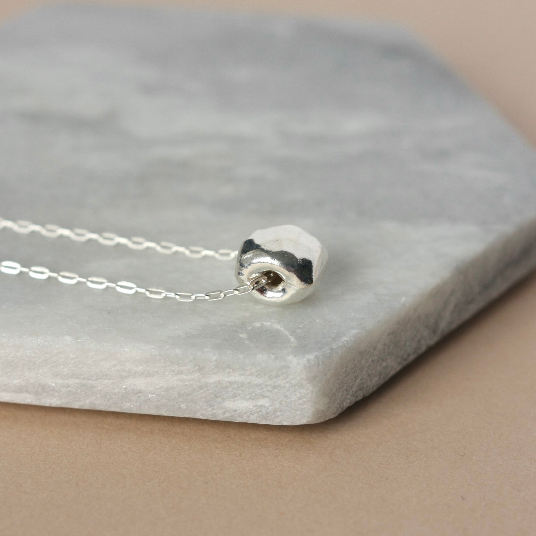 Hammered Sterling Silver Geometric Square Pendant Necklace