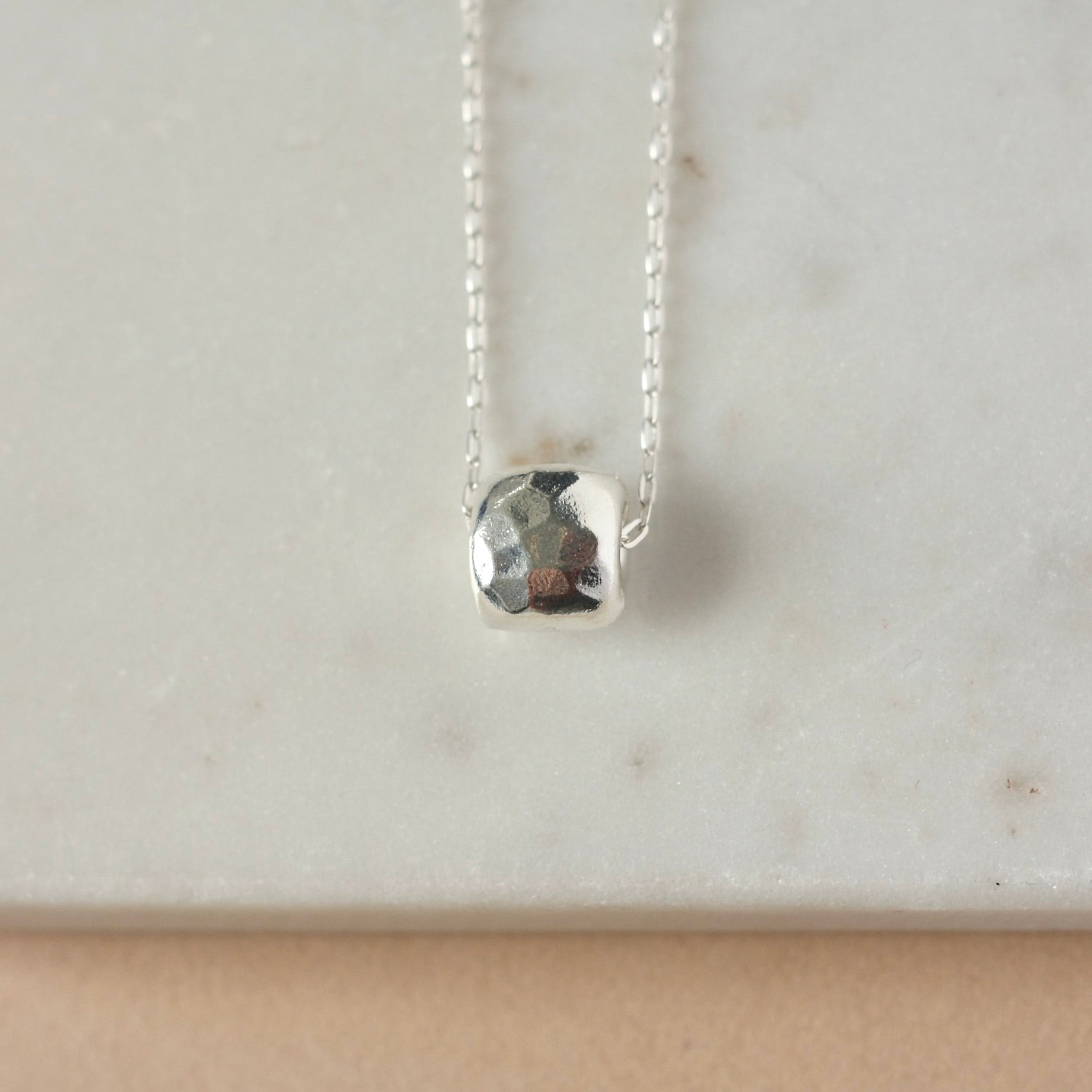 Hammered Sterling Silver Geometric Square Pendant Necklace