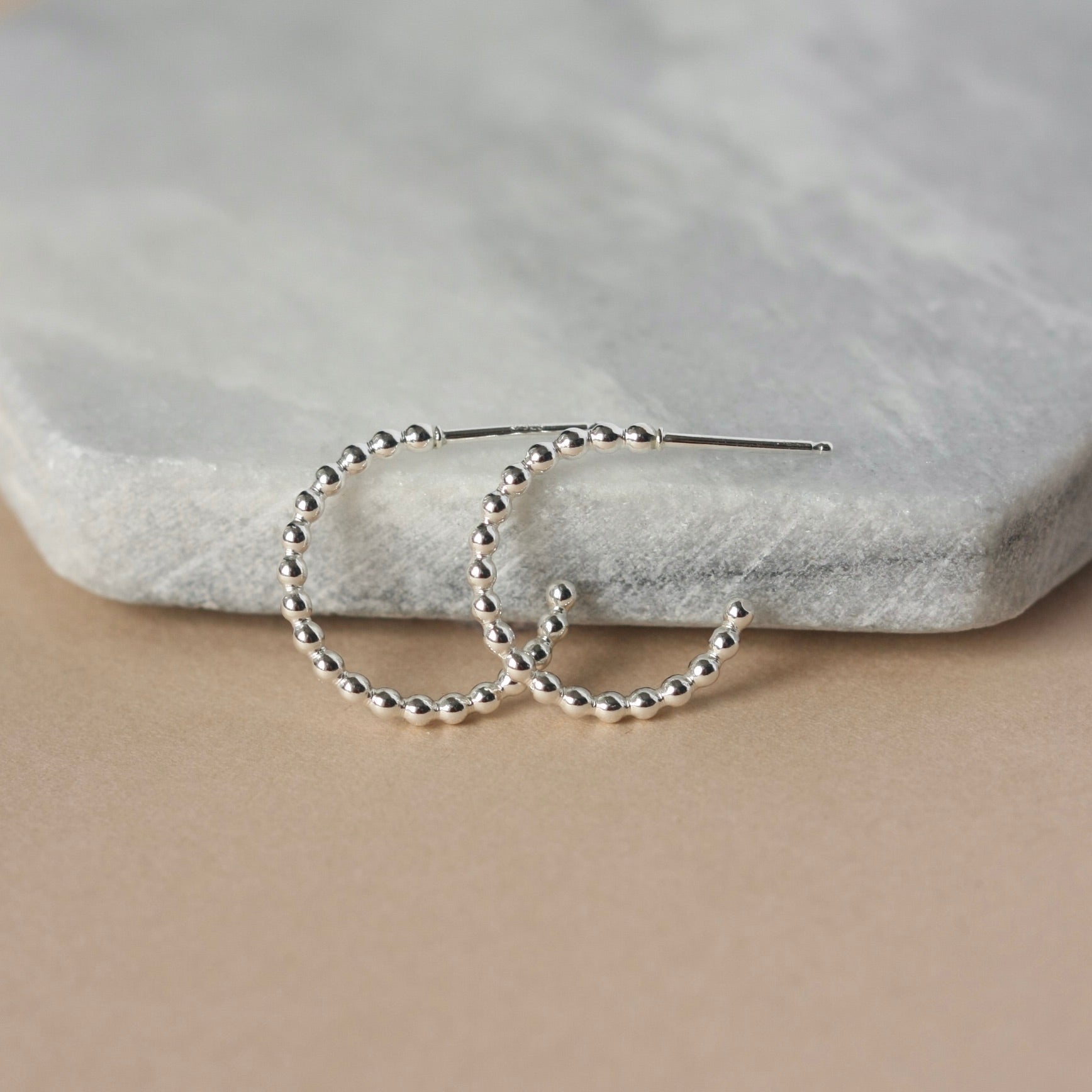 Small Minimalist Sterling Silver Beaded Hoop Earrings