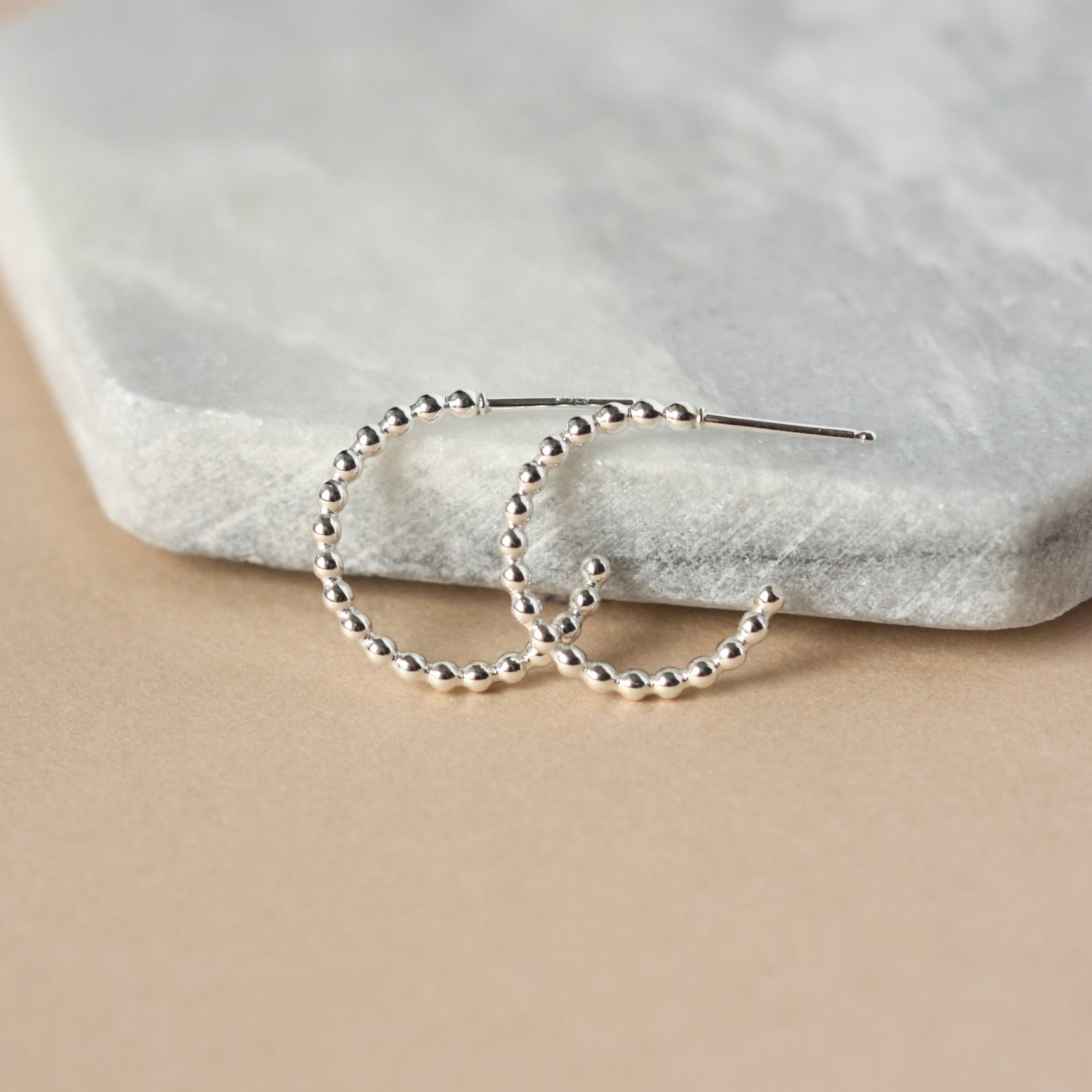 Small Minimalist Sterling Silver Beaded Hoop Earrings