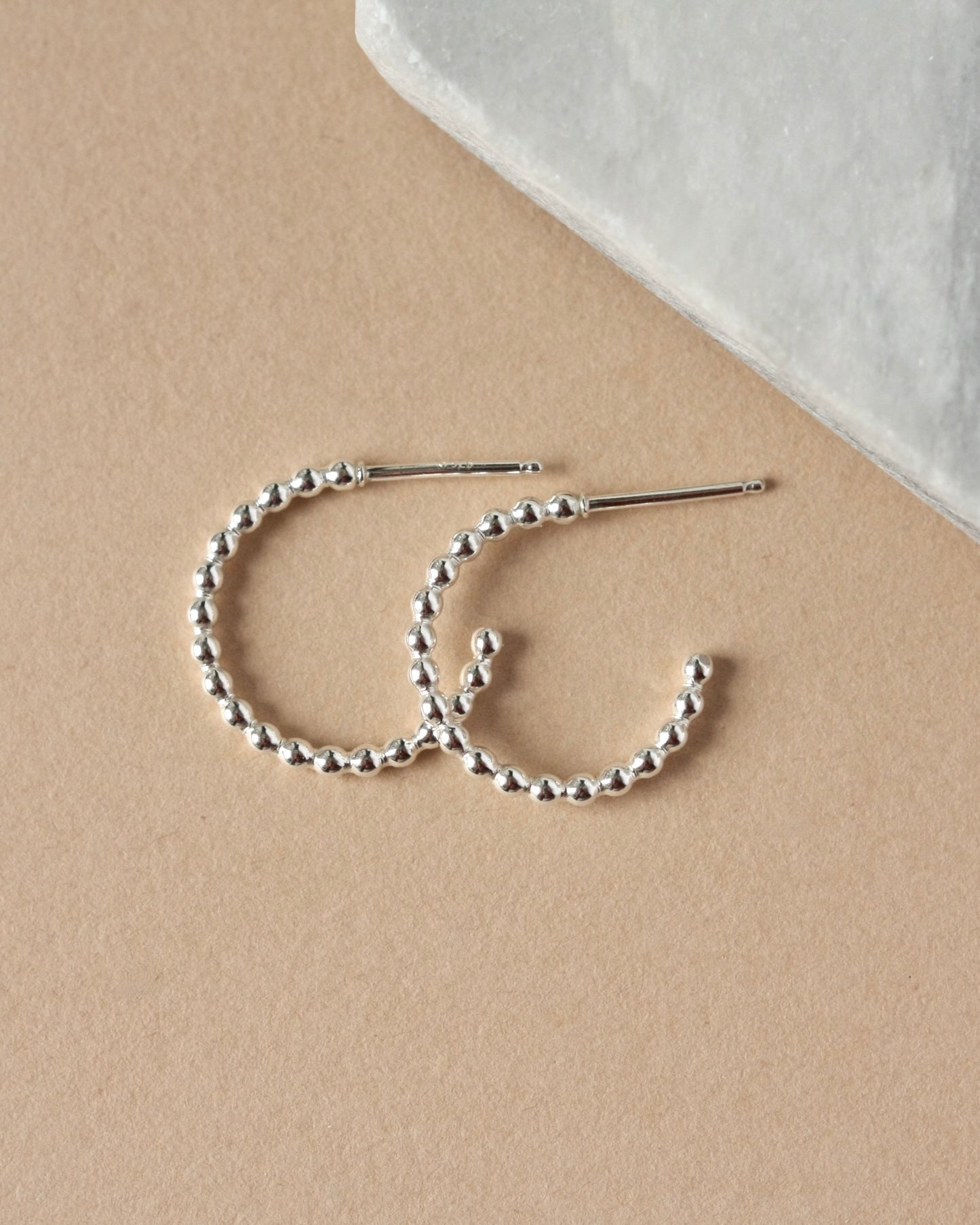 Small Minimalist Sterling Silver Beaded Hoop Earrings