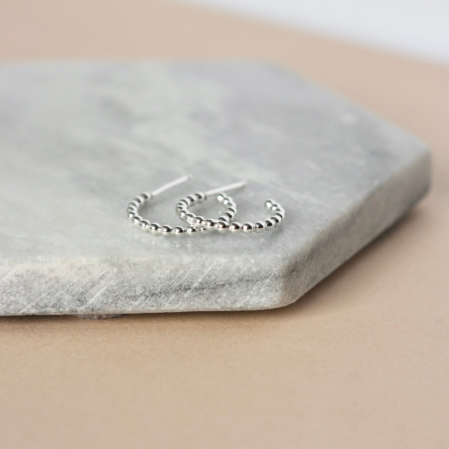 Small Minimalist Sterling Silver Beaded Hoop Earrings