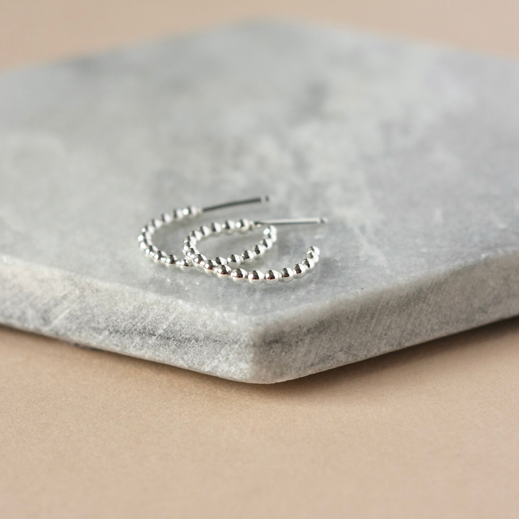 Small Minimalist Sterling Silver Beaded Hoop Earrings