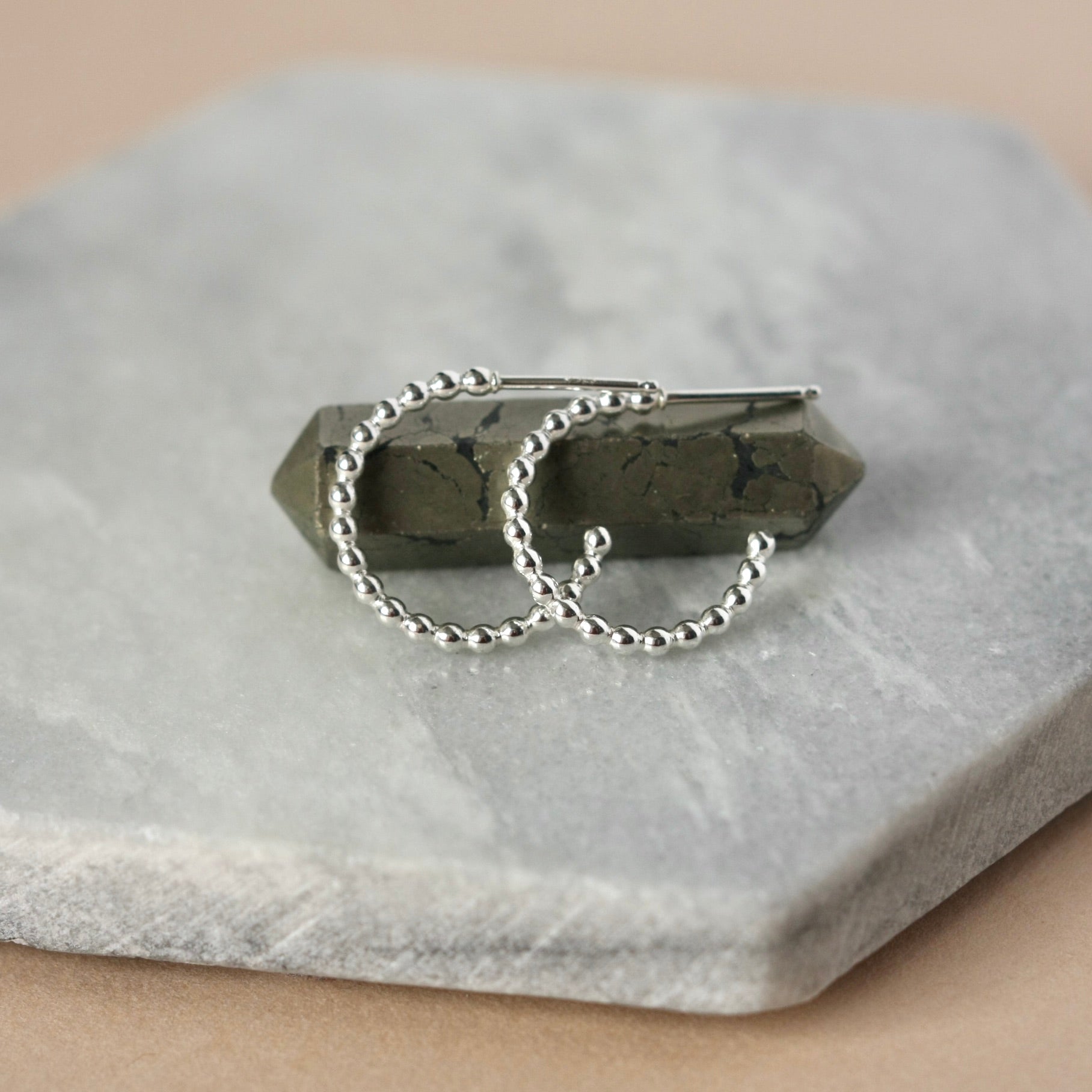 Small Minimalist Sterling Silver Beaded Hoop Earrings