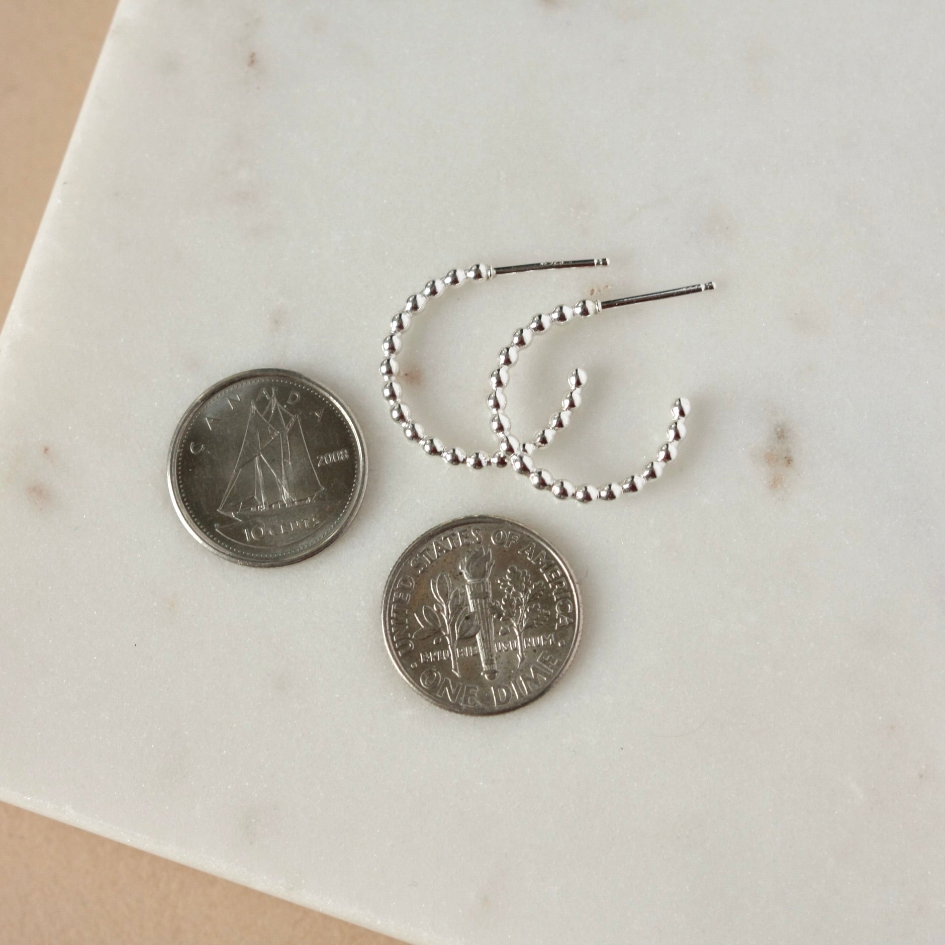 Small Minimalist Sterling Silver Beaded Hoop Earrings