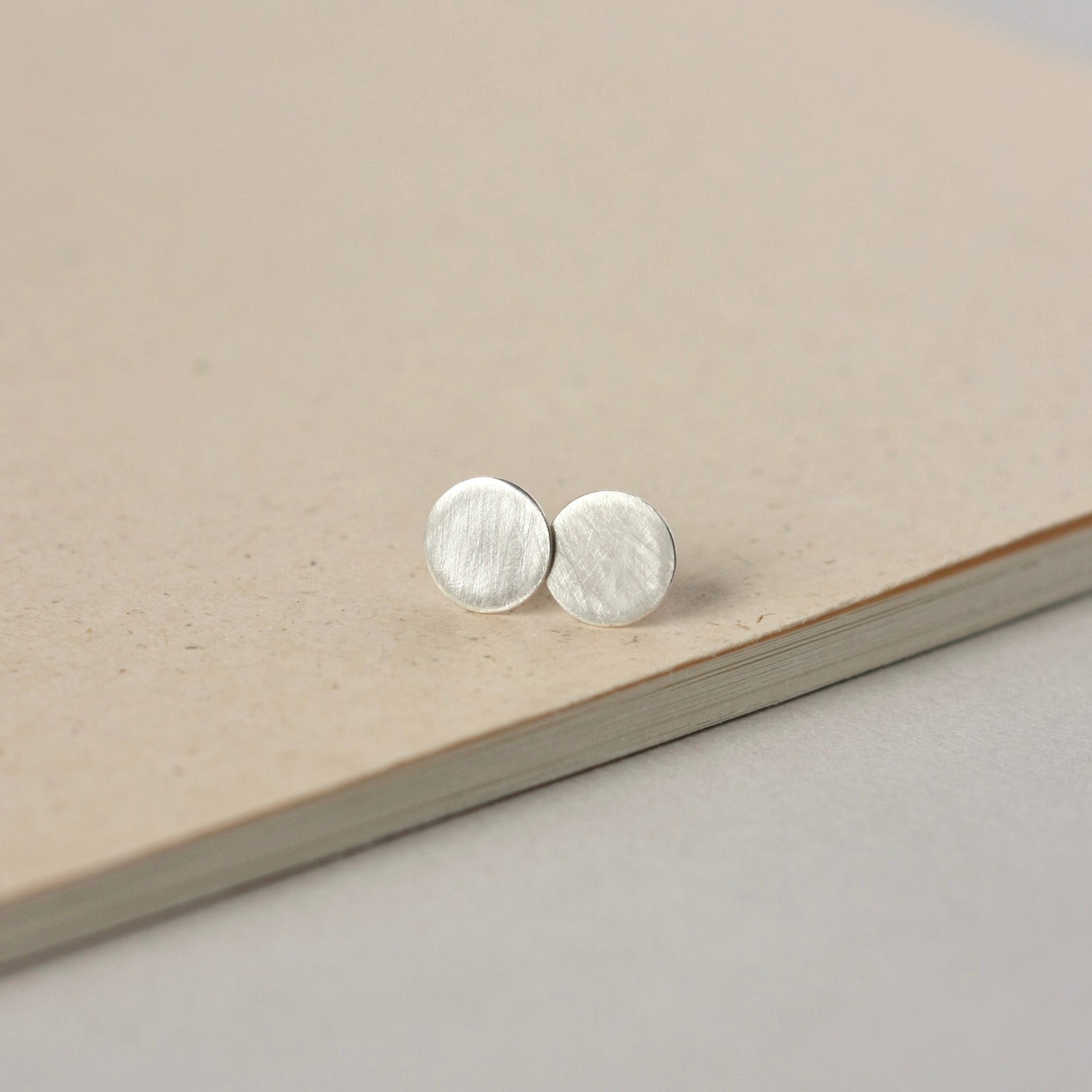 Minimalist Brushed Sterling Silver Circle Stud Earrings