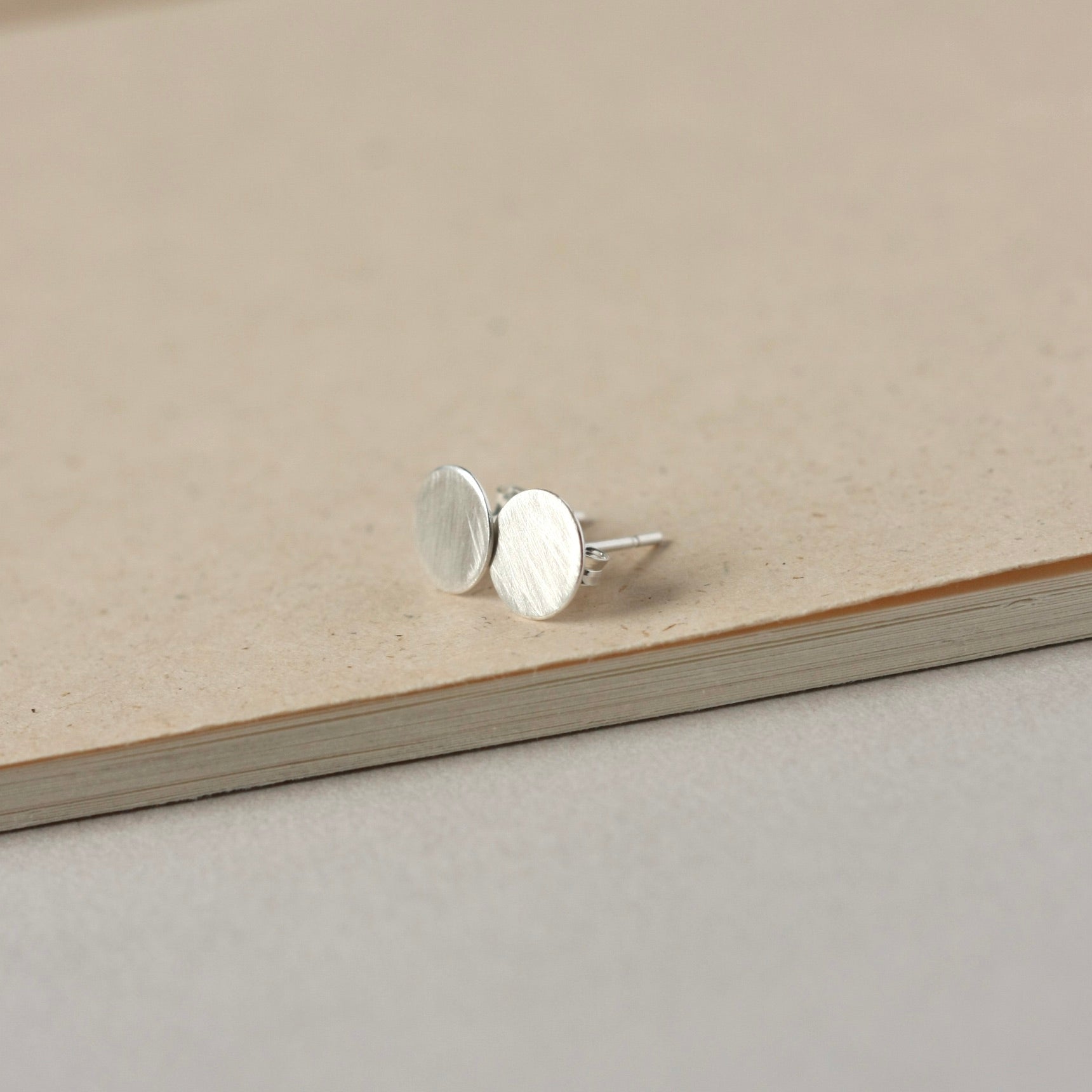 Minimalist Brushed Sterling Silver Circle Stud Earrings