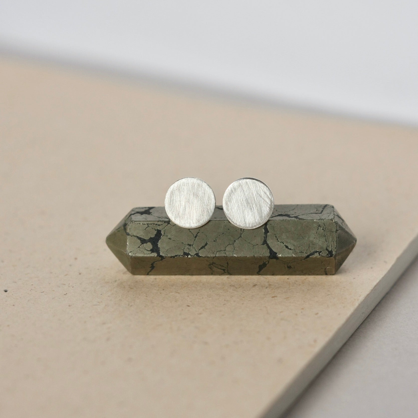 Minimalist Brushed Sterling Silver Circle Stud Earrings