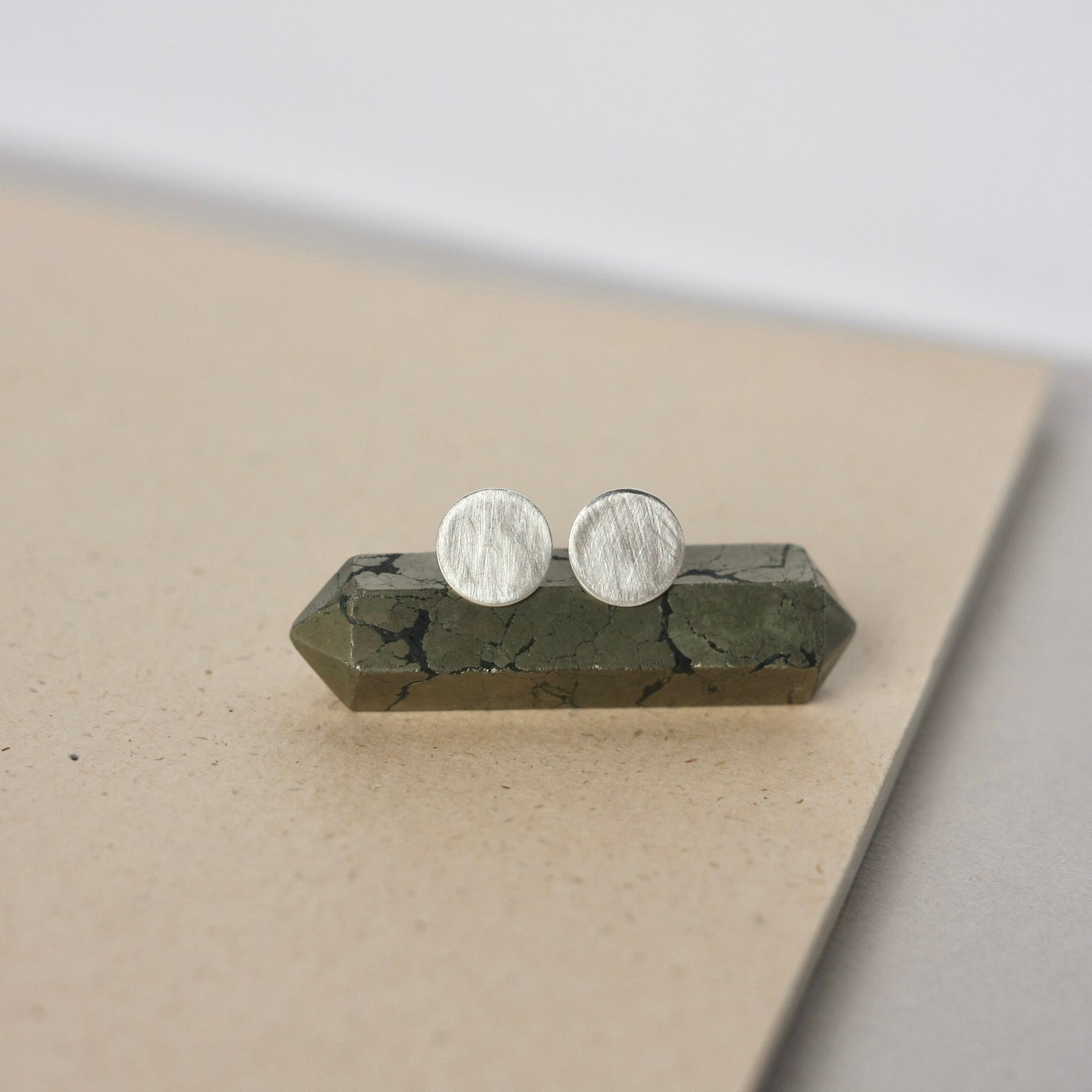 Minimalist Brushed Sterling Silver Circle Stud Earrings