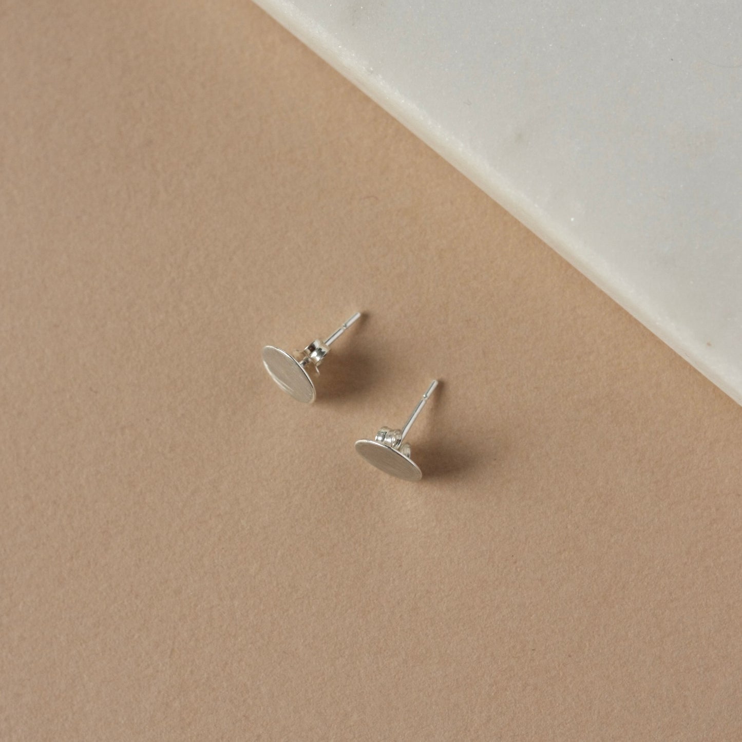 Minimalist Brushed Sterling Silver Circle Stud Earrings