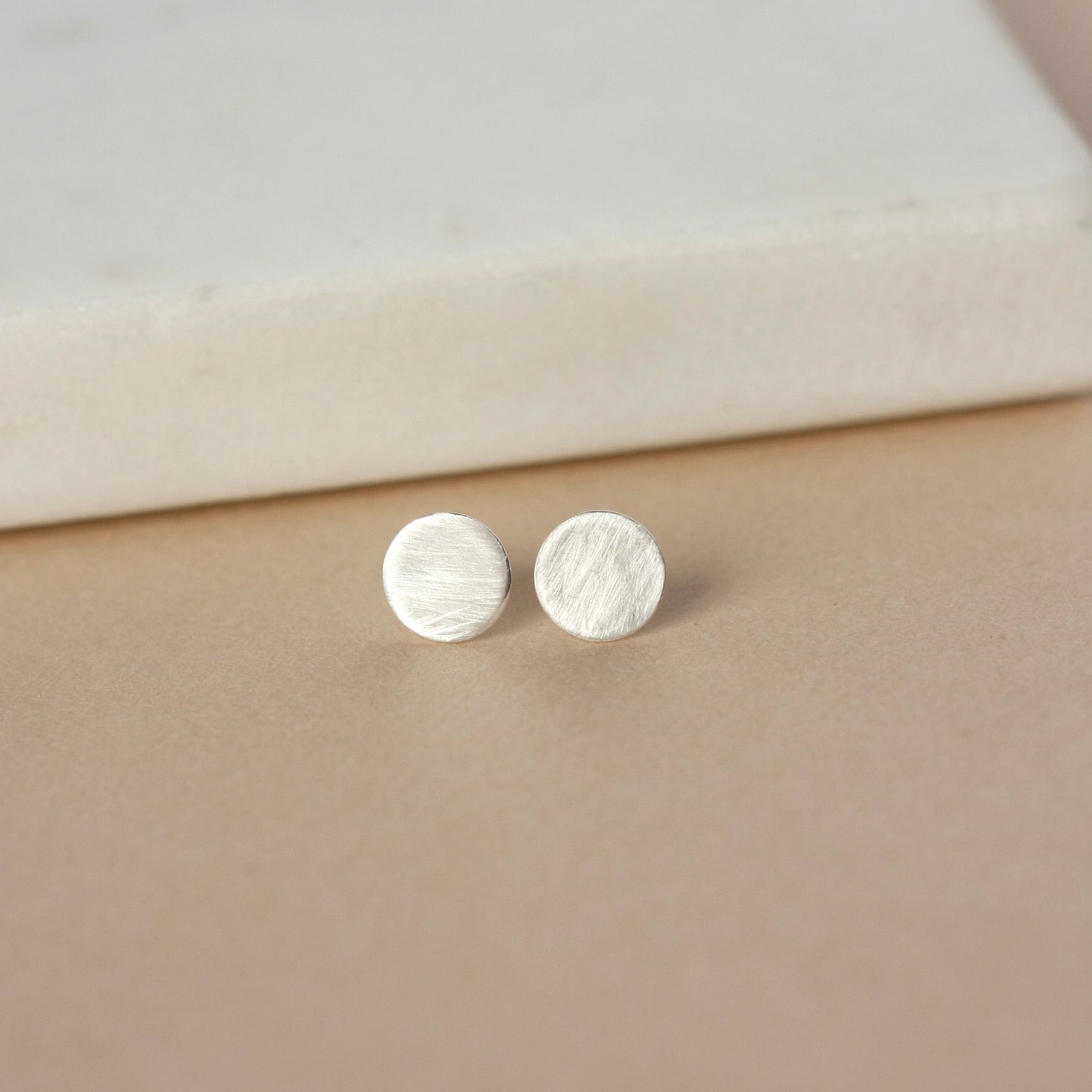 Minimalist Brushed Sterling Silver Circle Stud Earrings