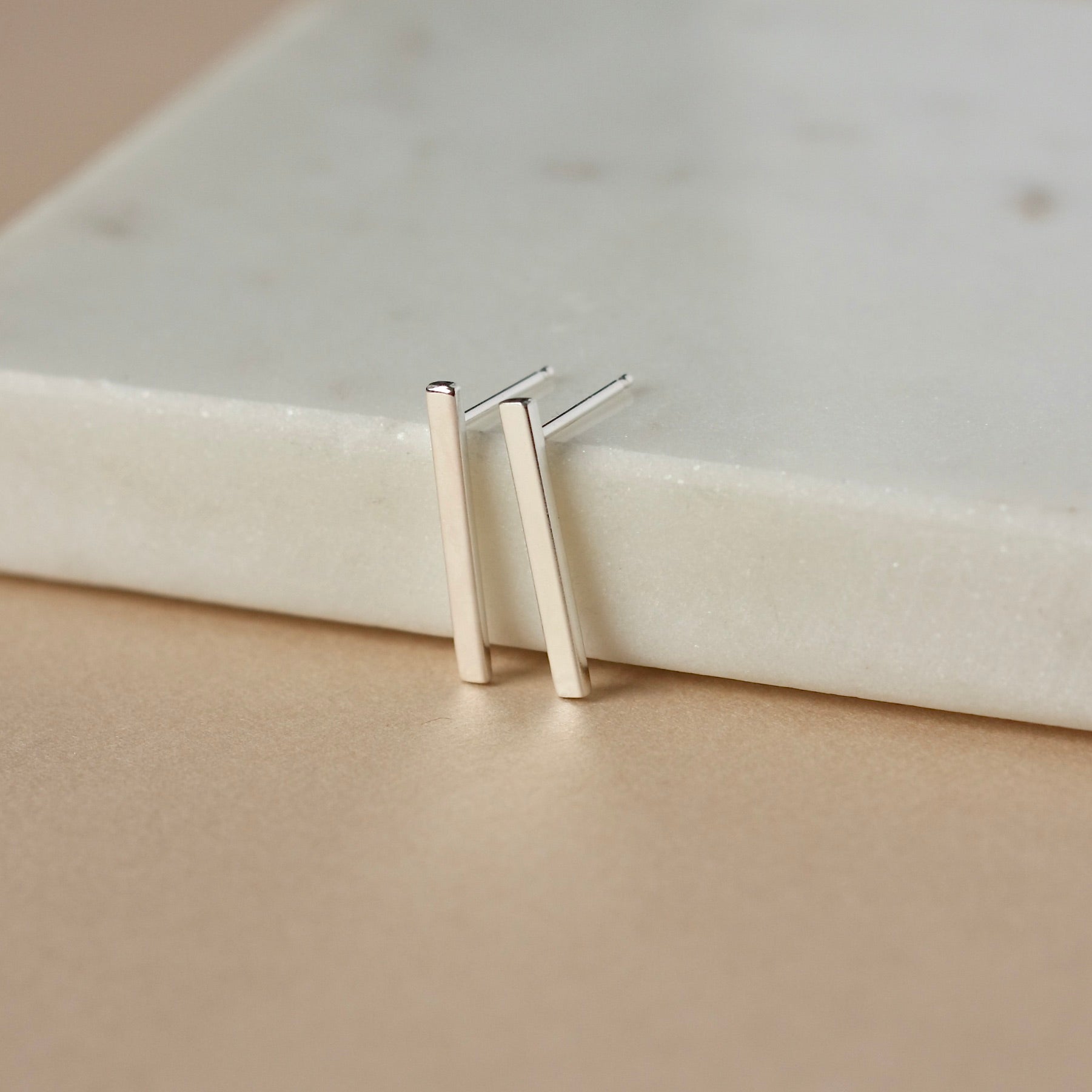 Shiny Sterling Silver Long Bar Stud Earrings