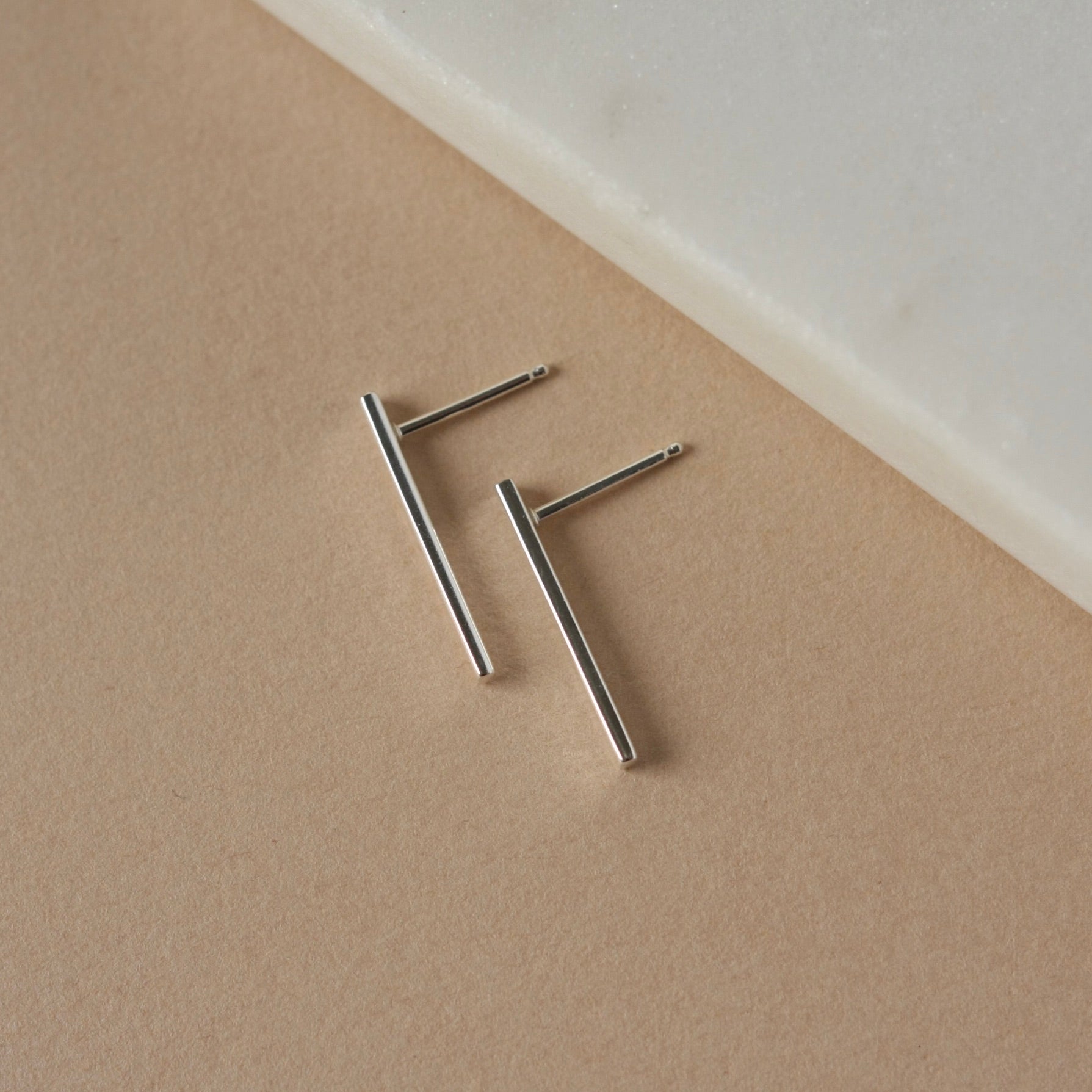Shiny Sterling Silver Long Bar Stud Earrings