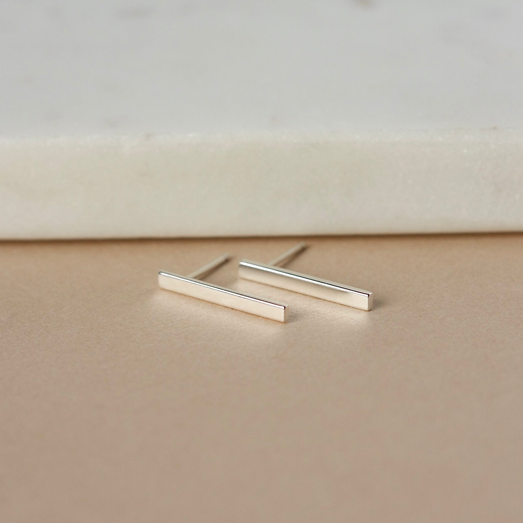 Shiny Sterling Silver Long Bar Stud Earrings