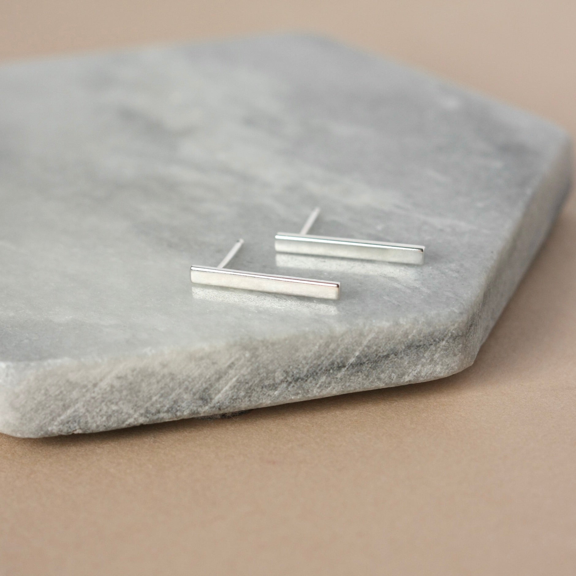 Shiny Sterling Silver Long Bar Stud Earrings