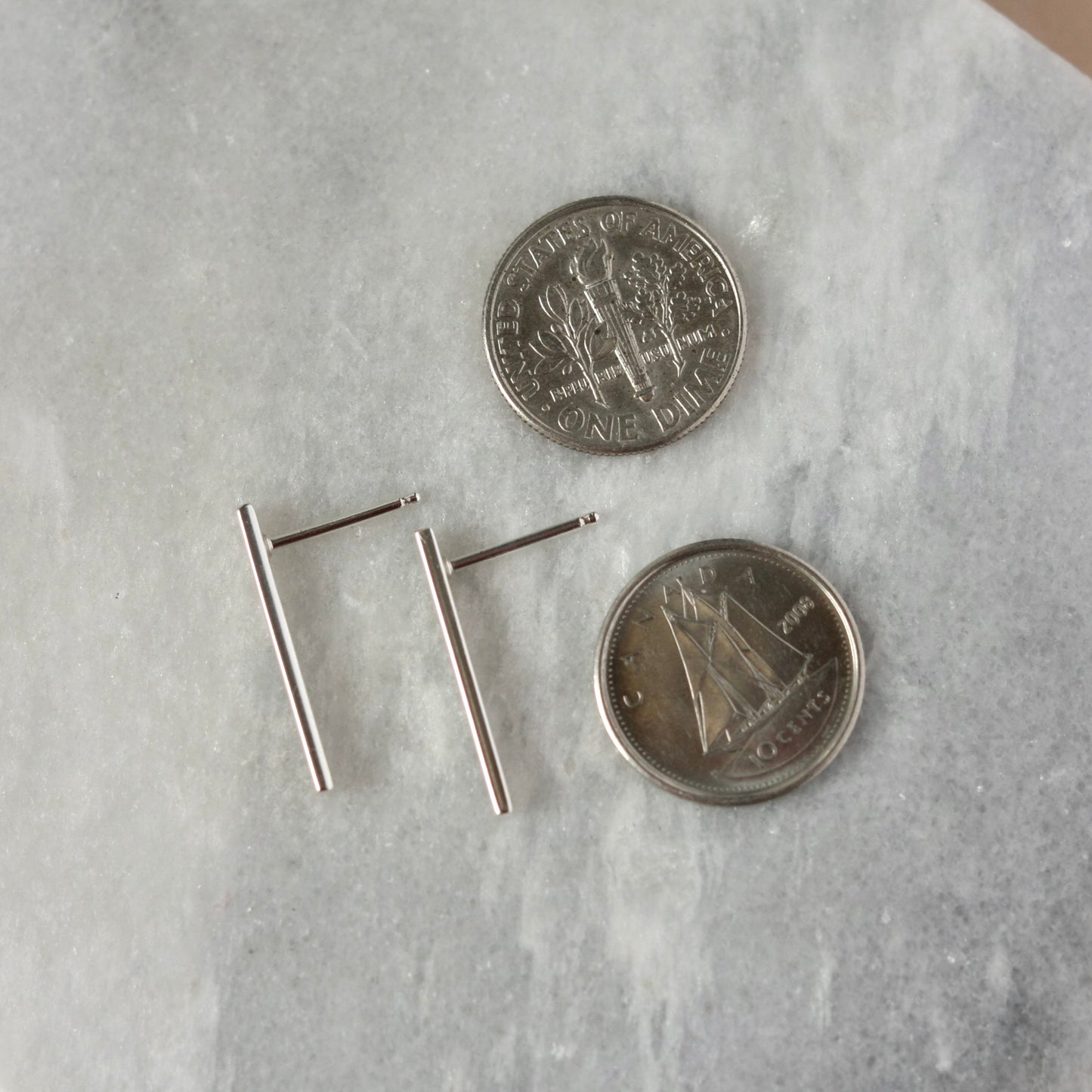 Shiny Sterling Silver Long Bar Stud Earrings