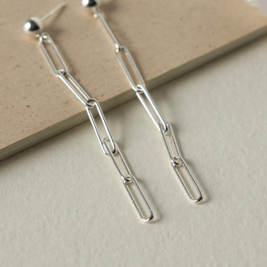 Sterling Silver Paper Clip Chain Earrings