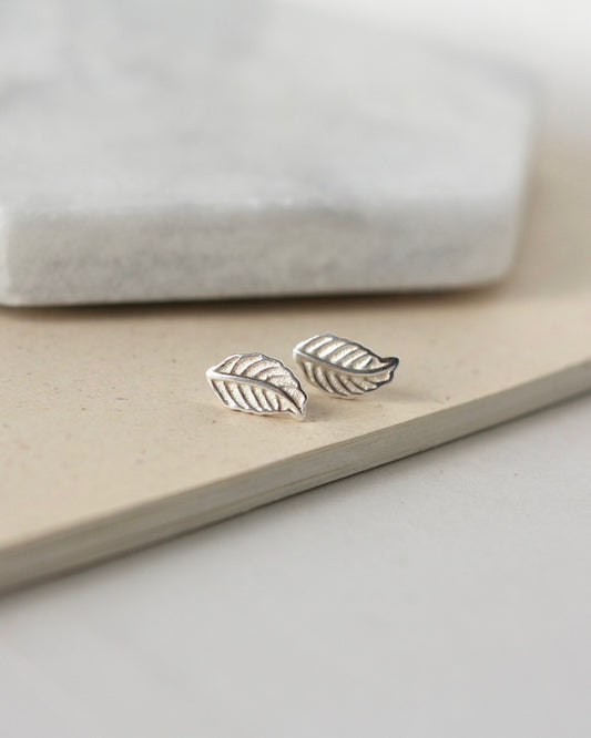 Minimalist Small Sterling Silver Leaf Stud Earrings