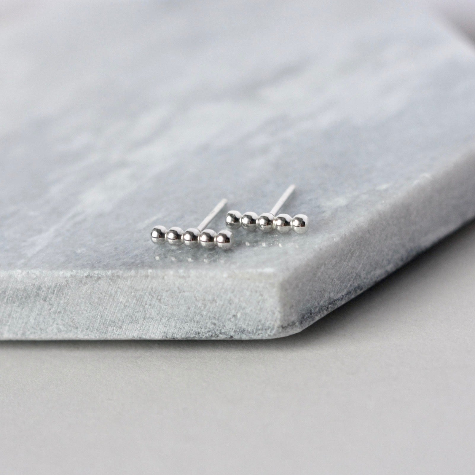 Sterling Silver Beaded Bar Studs