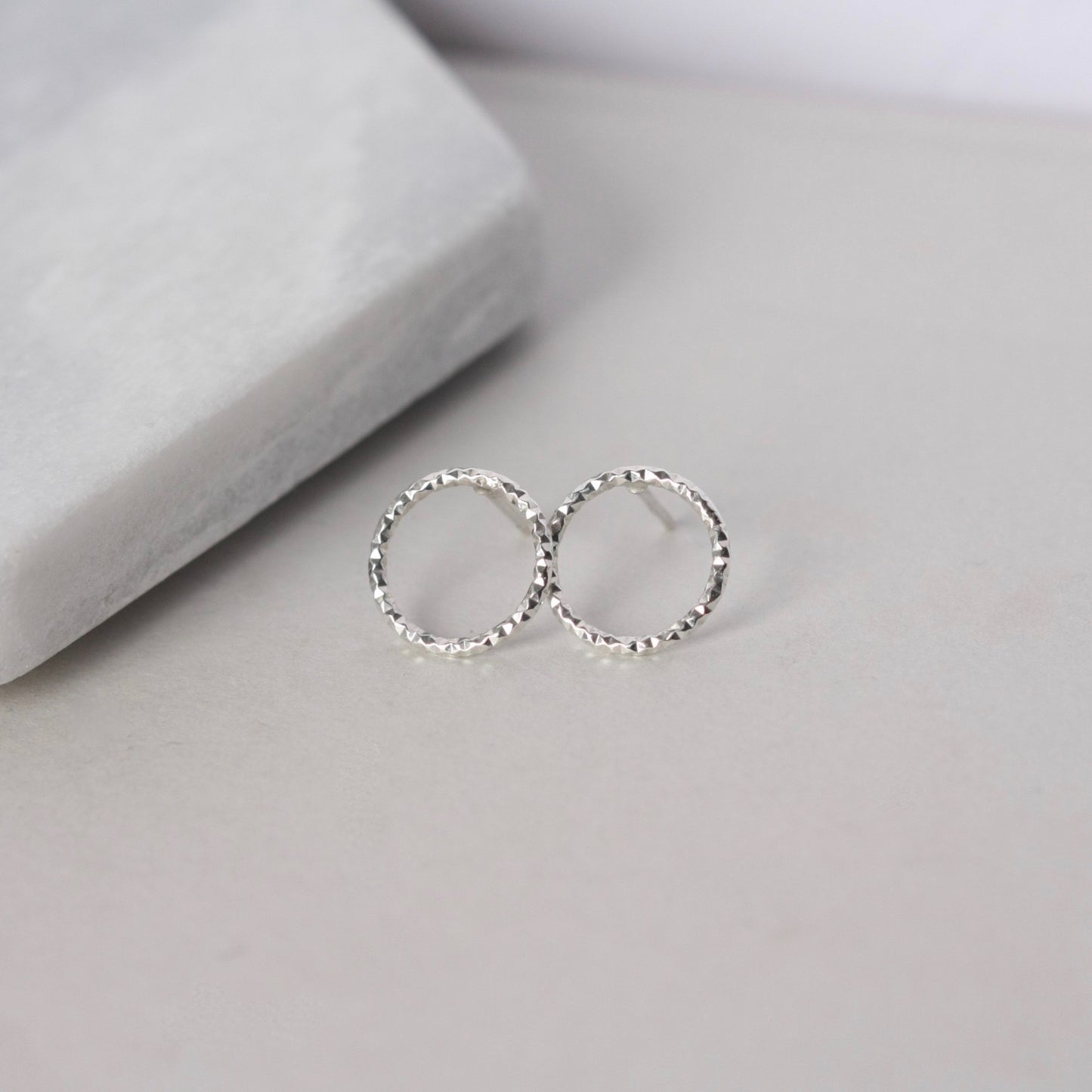 Sparkly Circle Sterling Silver Stud Earrings