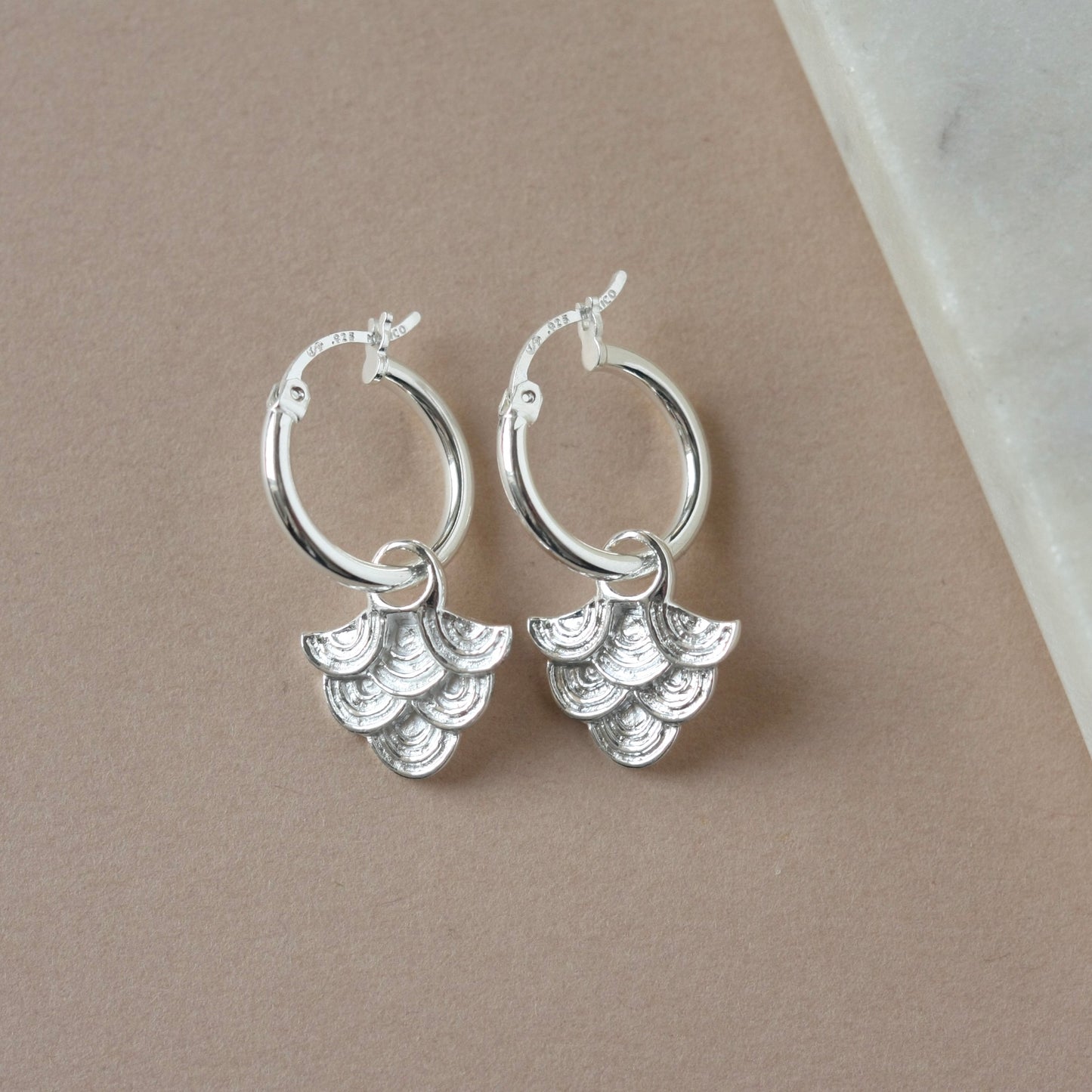 Sterling Silver Small Art Deco Hoop Earrings