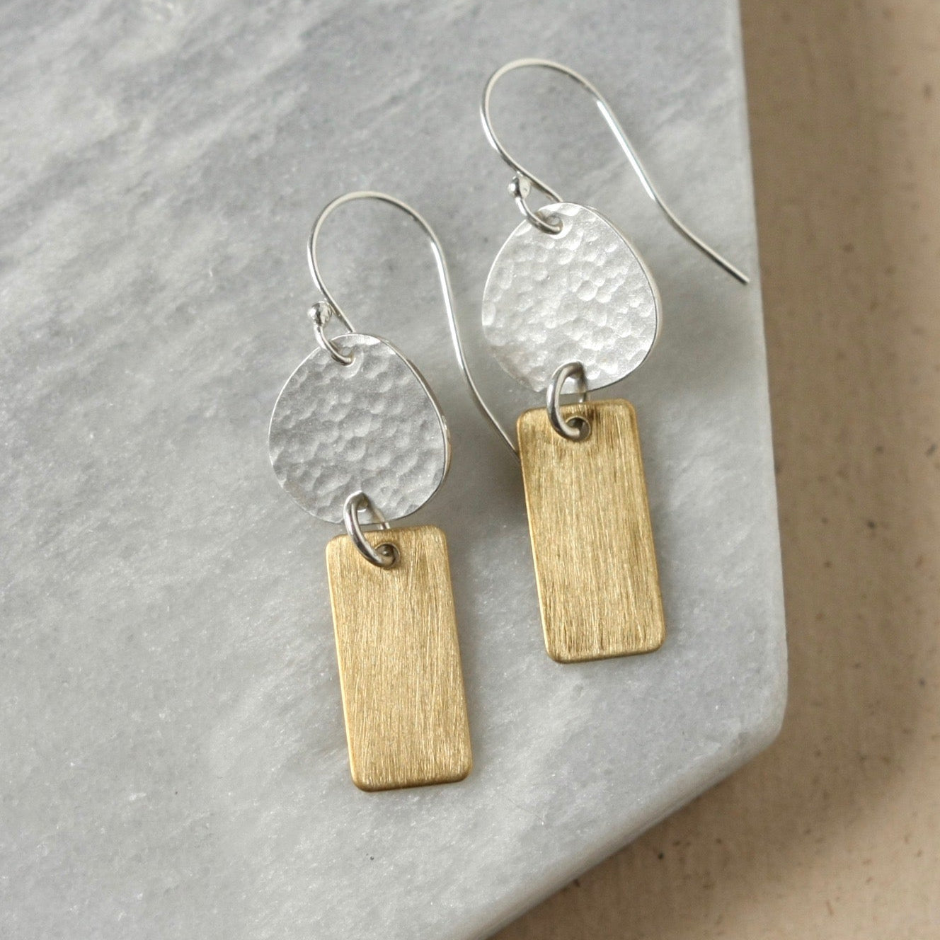 Mixed Metal Geometric Dangle Earrings