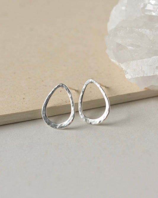 Hammered Sterling Silver Teardrop Stud Earrings