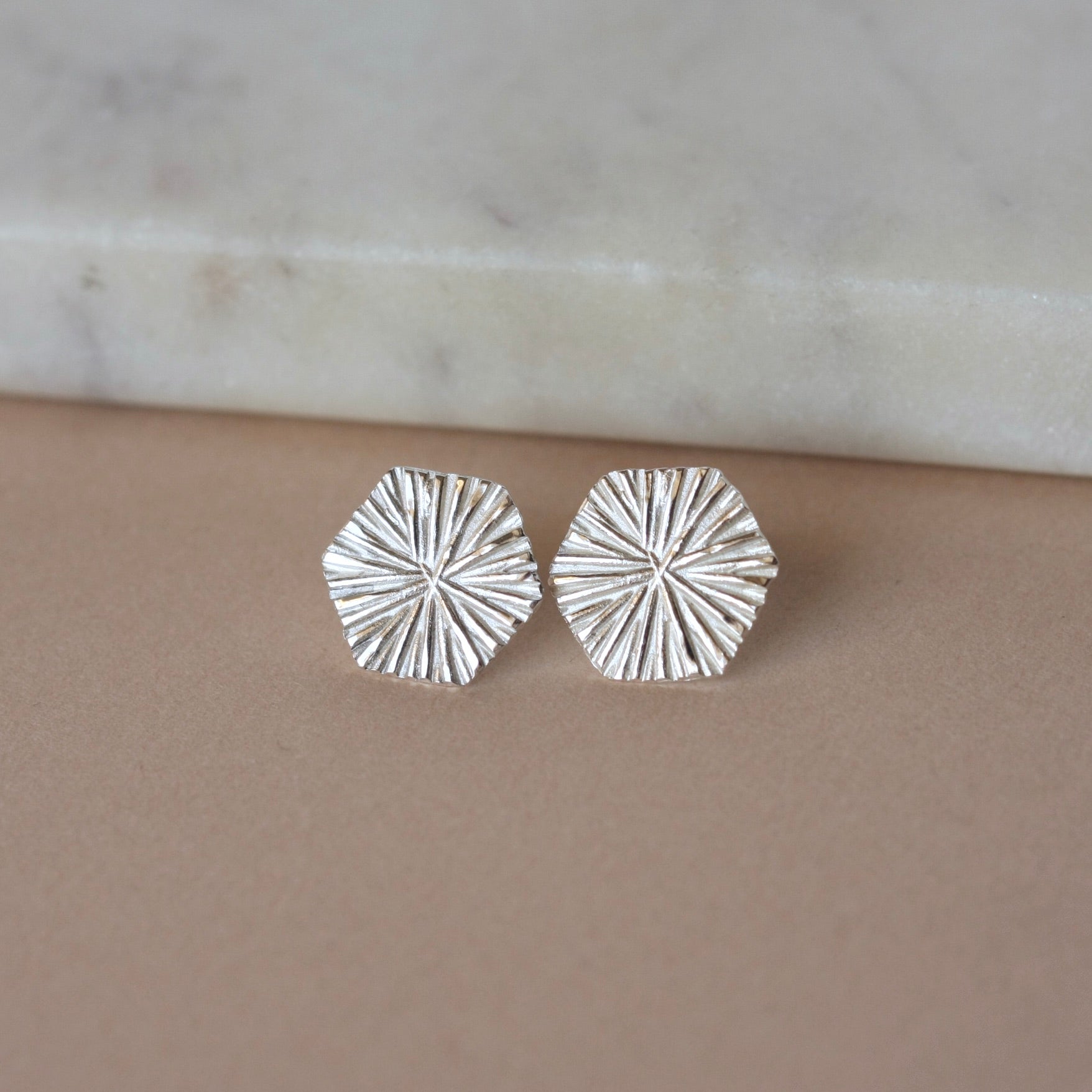 Large Sterling Silver Textured Geometric Stud Earrings