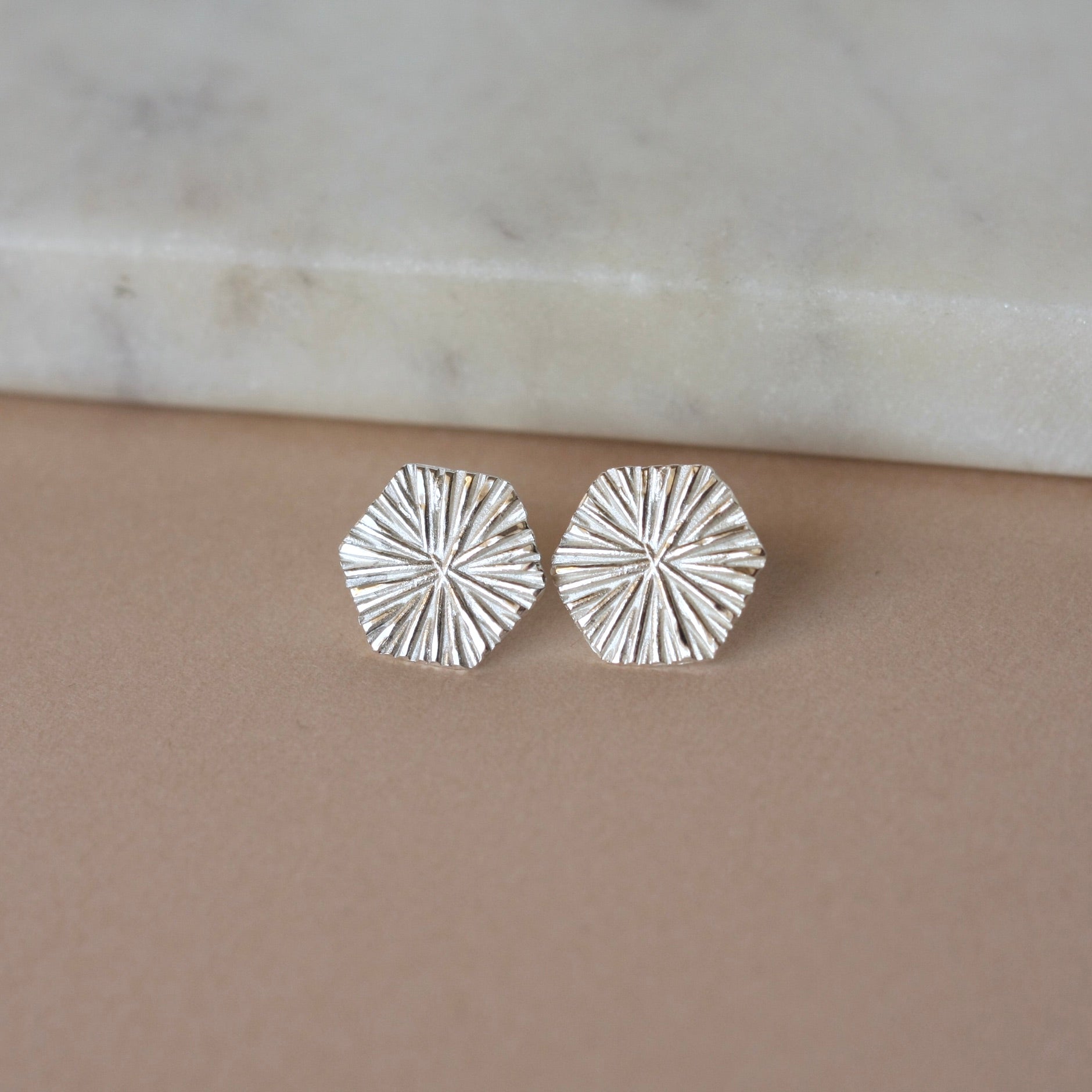 Large Sterling Silver Textured Geometric Stud Earrings