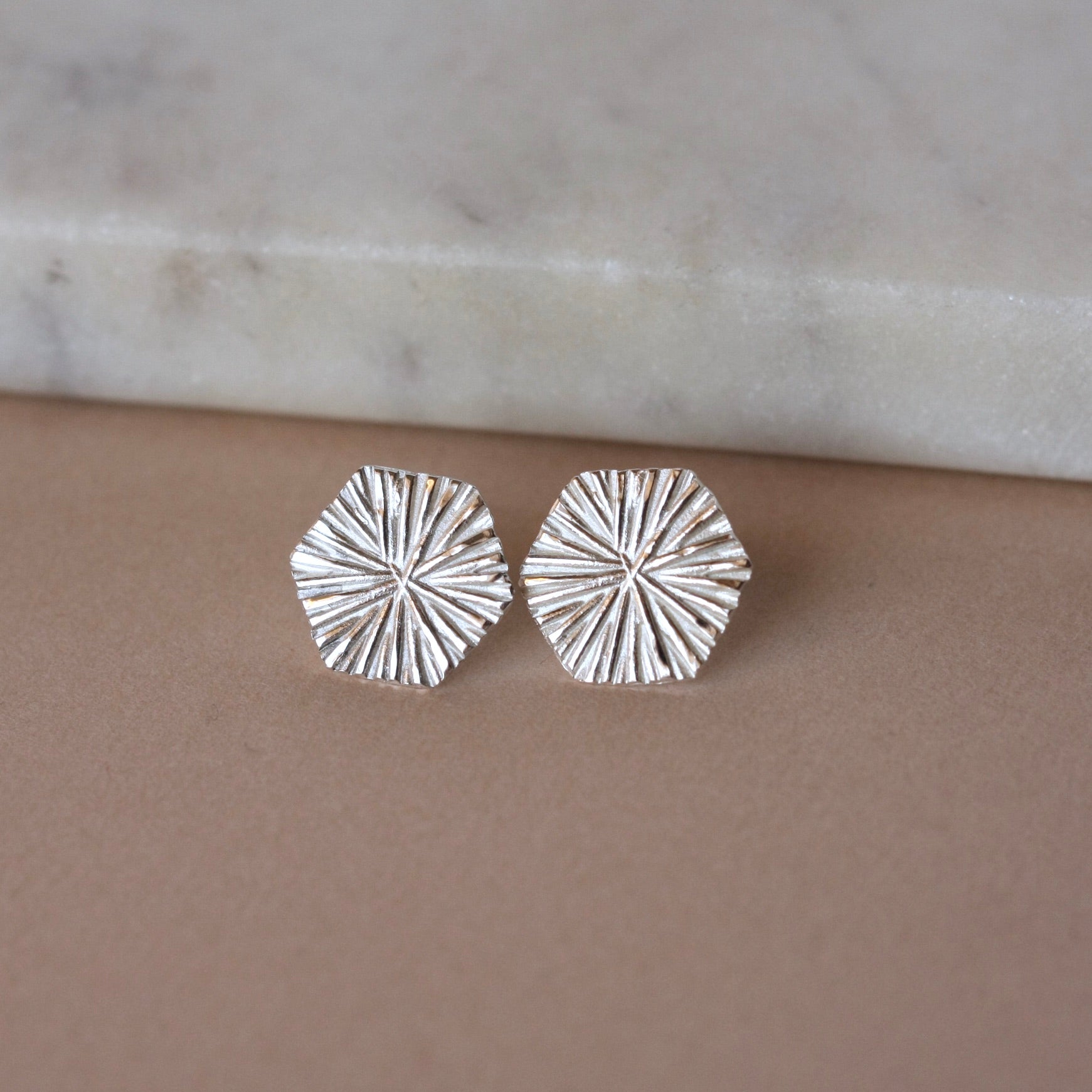 Large Sterling Silver Textured Geometric Stud Earrings