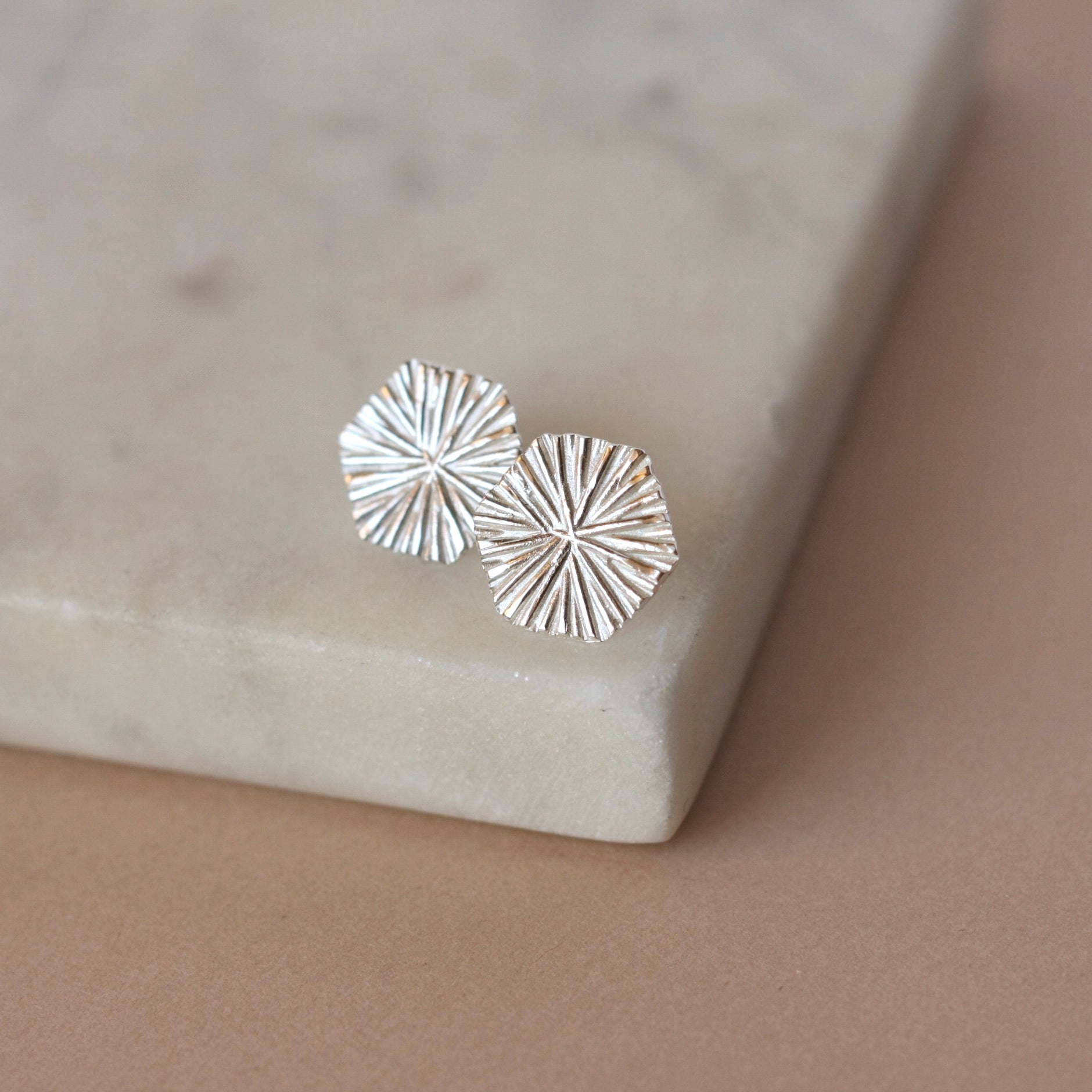 Large Sterling Silver Textured Geometric Stud Earrings
