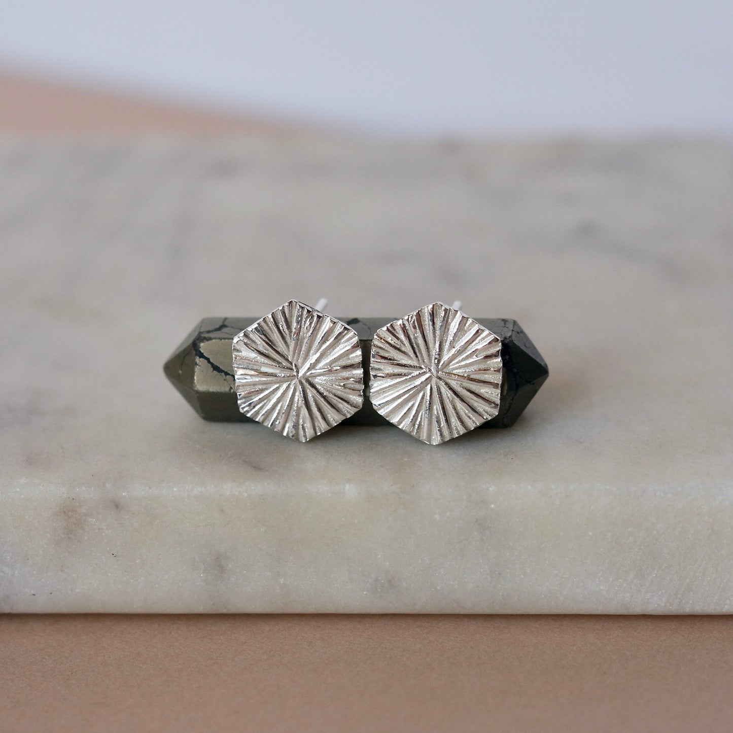 Large Sterling Silver Textured Geometric Stud Earrings